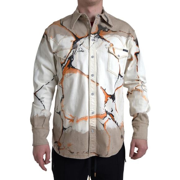 Dolce & Gabbana Multicolor Cotton Collared Denim Men's Shirt